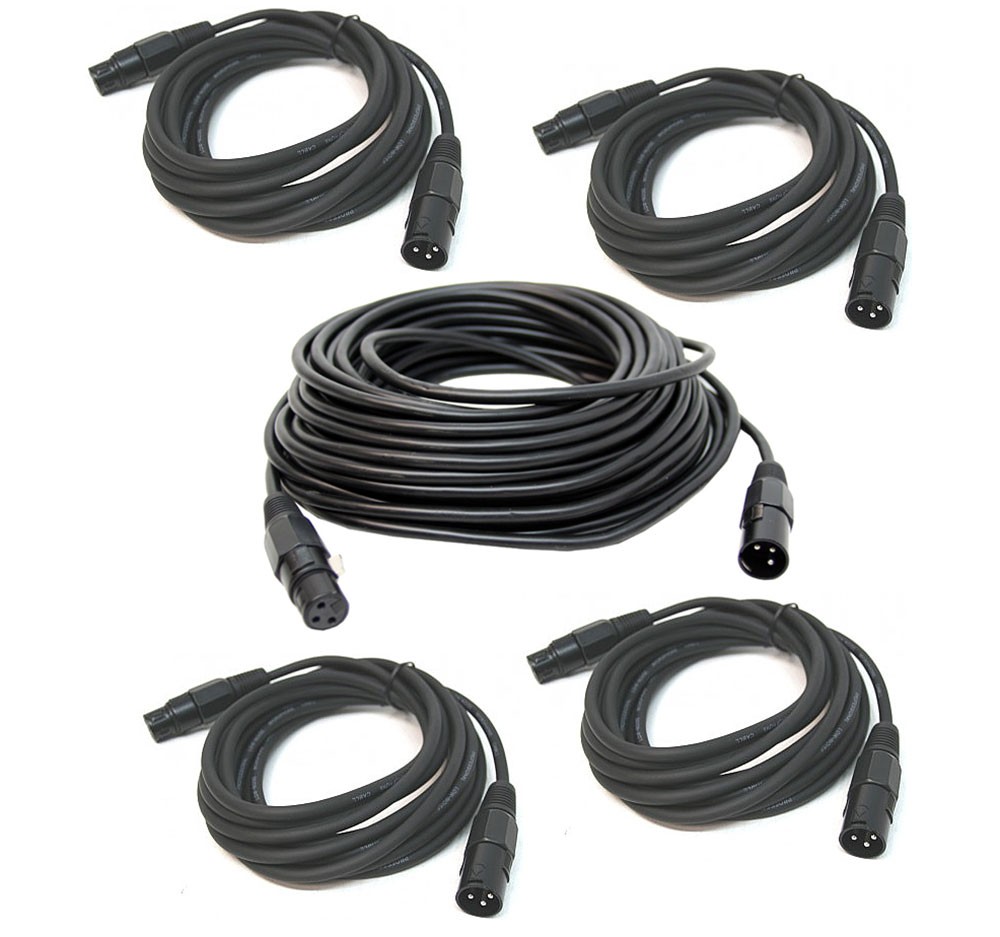 DJ Pro Lighting (4) 15 Foot & (1) 50 Foot 3 Pin Male to Female Light DMX Cable