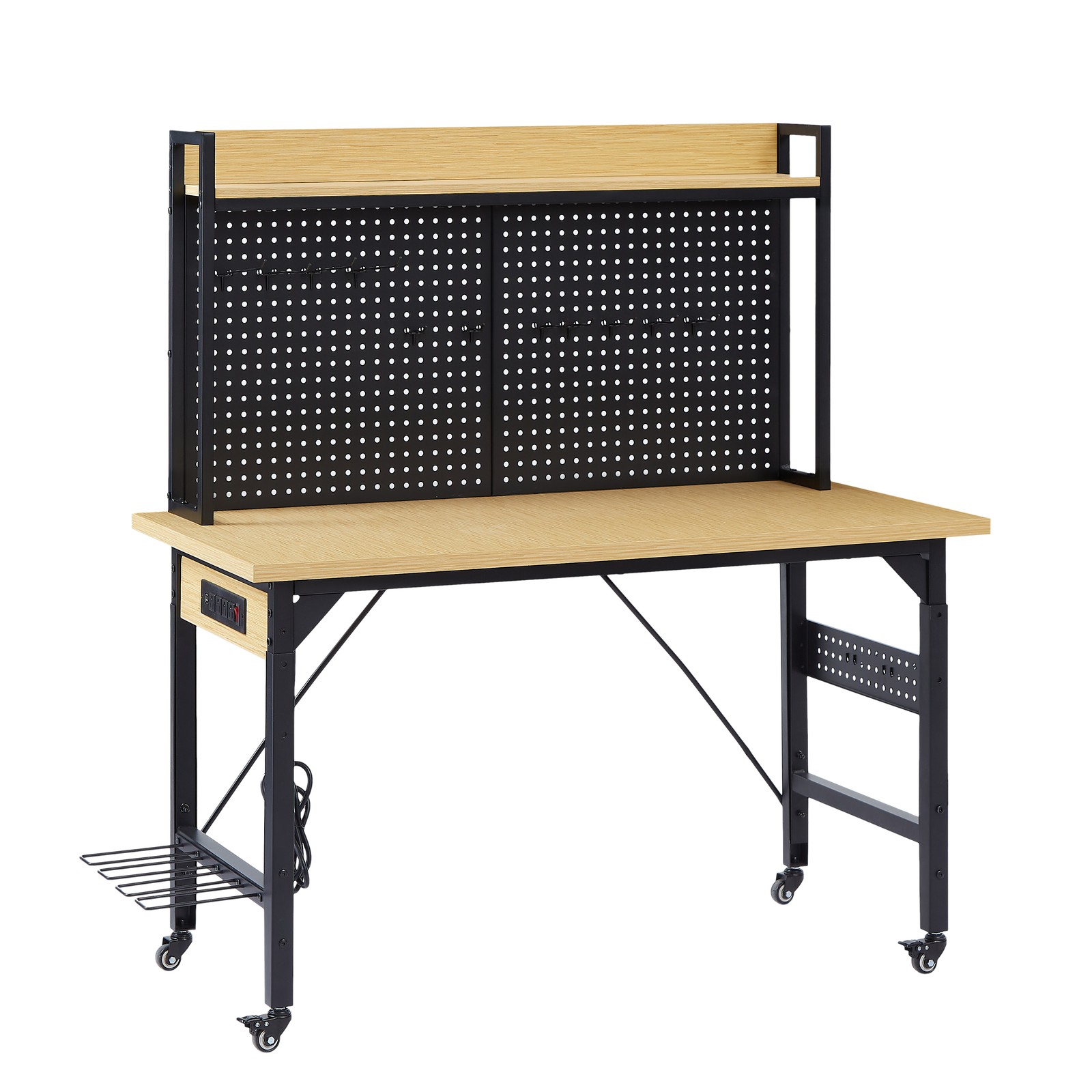 Height Adjustable Pegboard Workbench 2000lb Capacity 4AC/2USB Outlets
