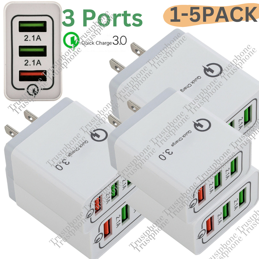 QC3.0 Fast Charger Lot USB Wall Power Adapter US PLUG 3 Port For iPhone Samsung
