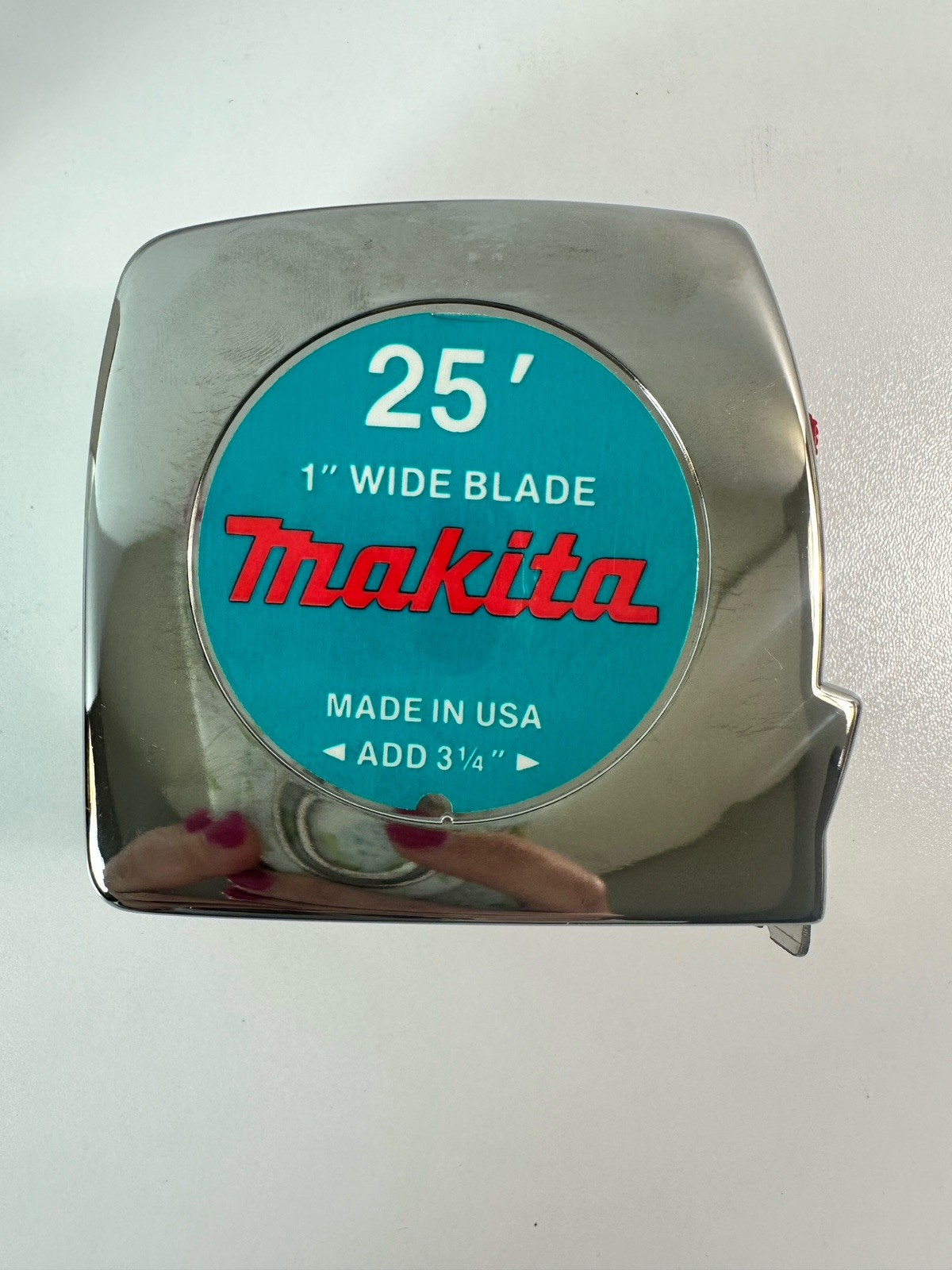 Vtg 70's Makita USA 25' Chrome Tape Measure 1" Wide Blade w/ Box