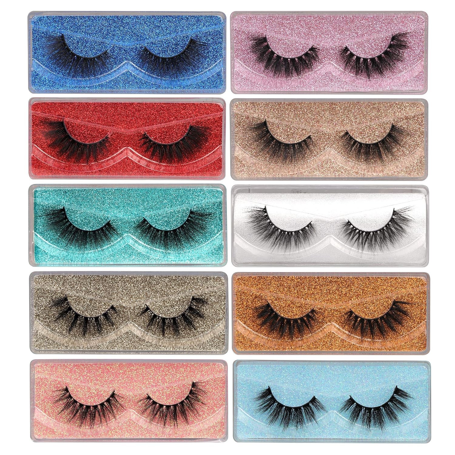 Wispy 18mm Faux Mink Lashes 10 Pairs, Natural 3D Reusable Fake Eyelashes