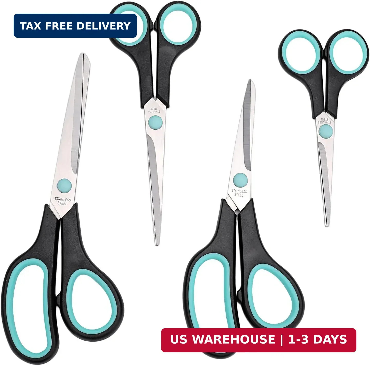 Assorted Size Scissors 4 Pc Set, Heavy Duty Stainless Steel Sharp Blades,Comfort