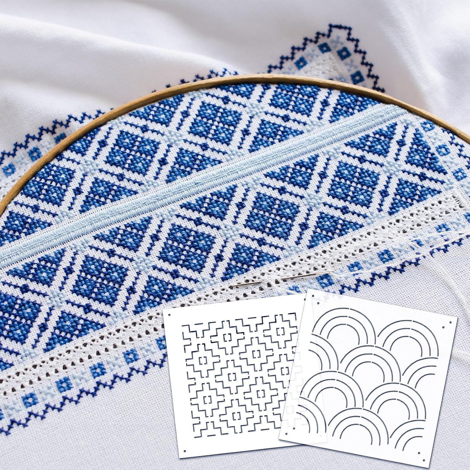 8 Pcs 4.7 X 4.7 Inch Plastic Sashiko Stencil Kit Geometric Sashiko Pattern Templ