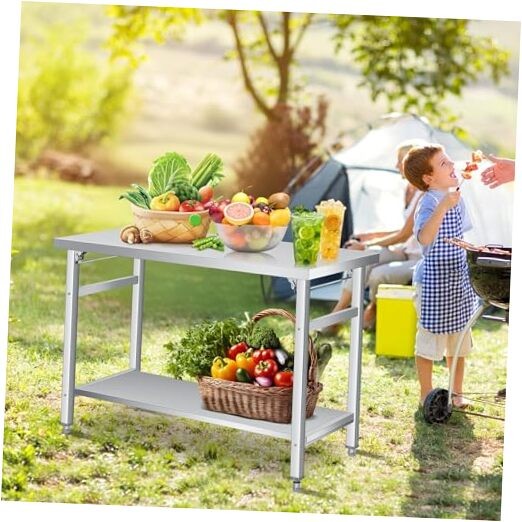 Stainless Steel Worktable 36x24 Inch, Folding 36" x 24" x 27.6" Double Tier