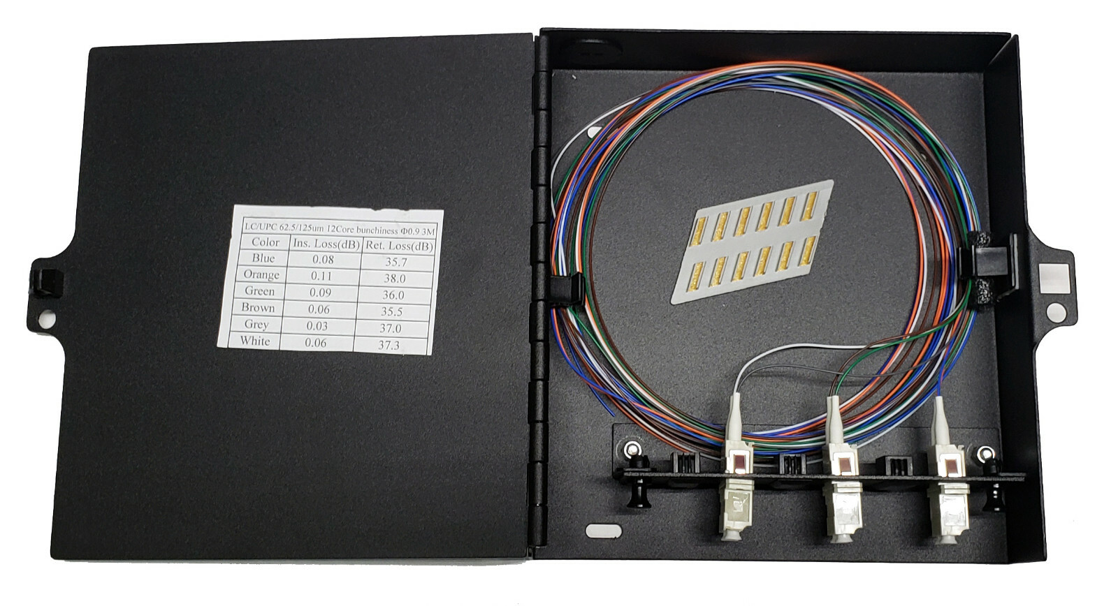 6 Fiber Wall Mount w/ LC Beige Adapters 62.5/125 Miltimode Pigtails & 12f Chip