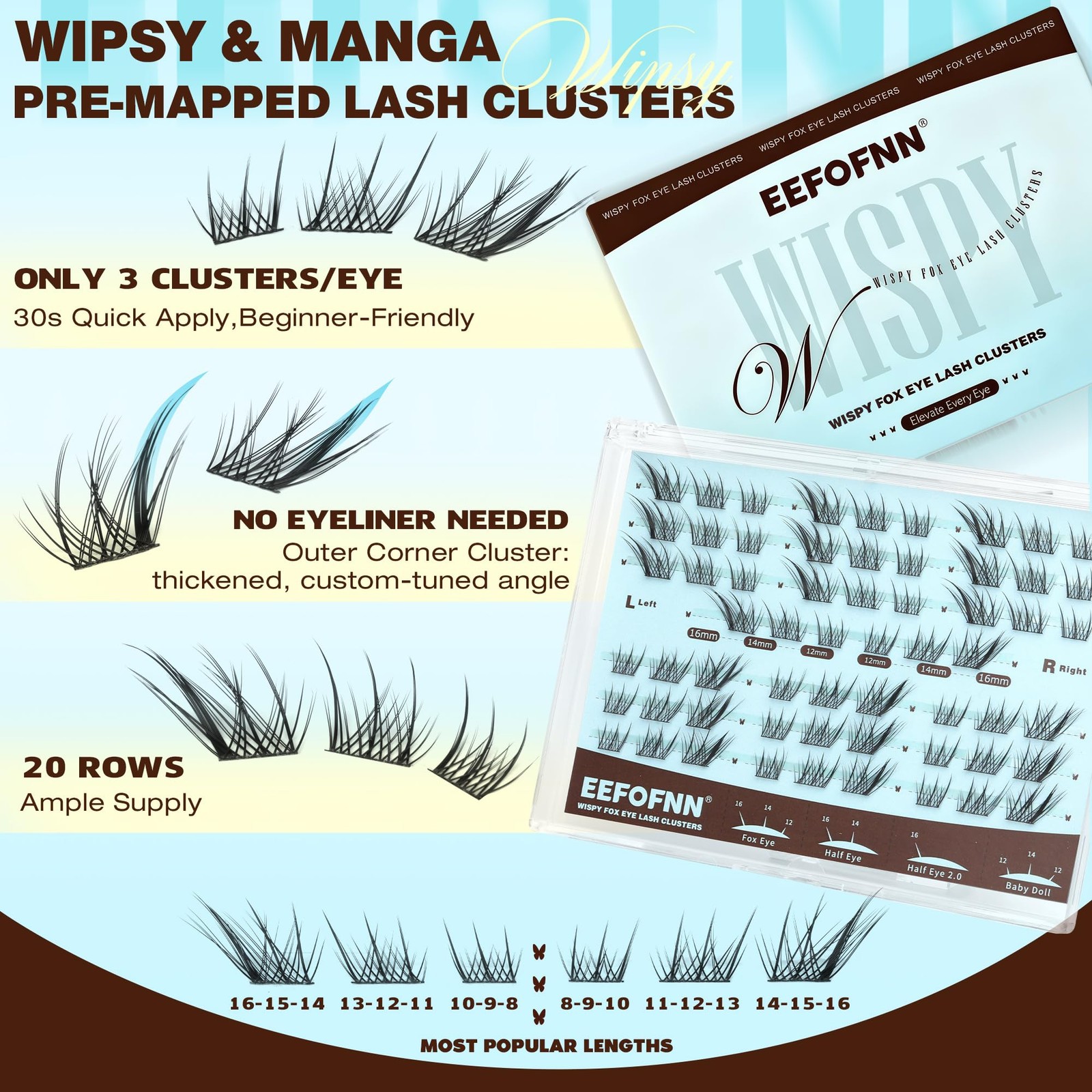 Wispy Lash Clusters Natural Cluster Eyelash Extensions Cat Eye Lashes Black