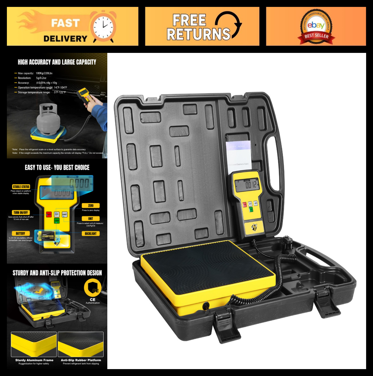 High Precision 220 LBS HVAC Refrigerant Charging Scale with Portable Case