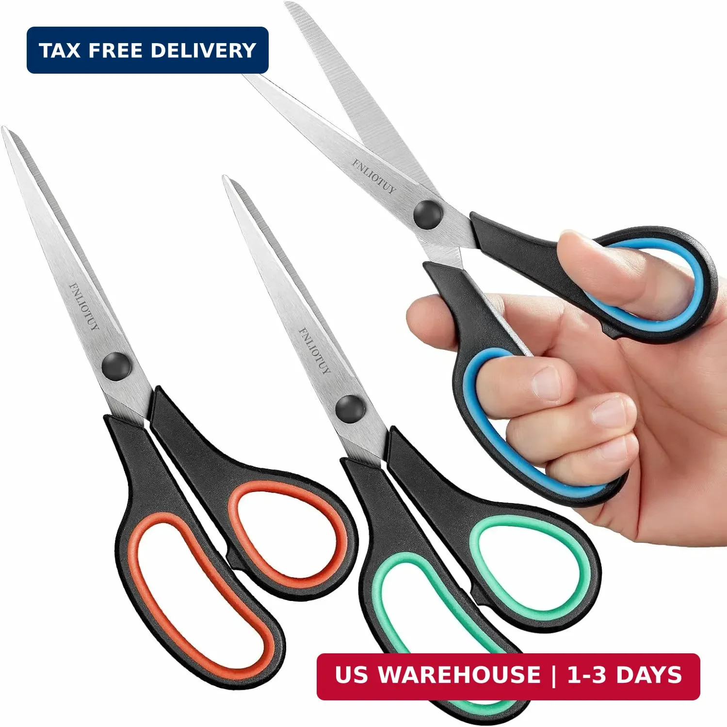 3-Pack Heavy Duty Scissors with Ultra Sharp Blades and Comfort Grip Home 8"