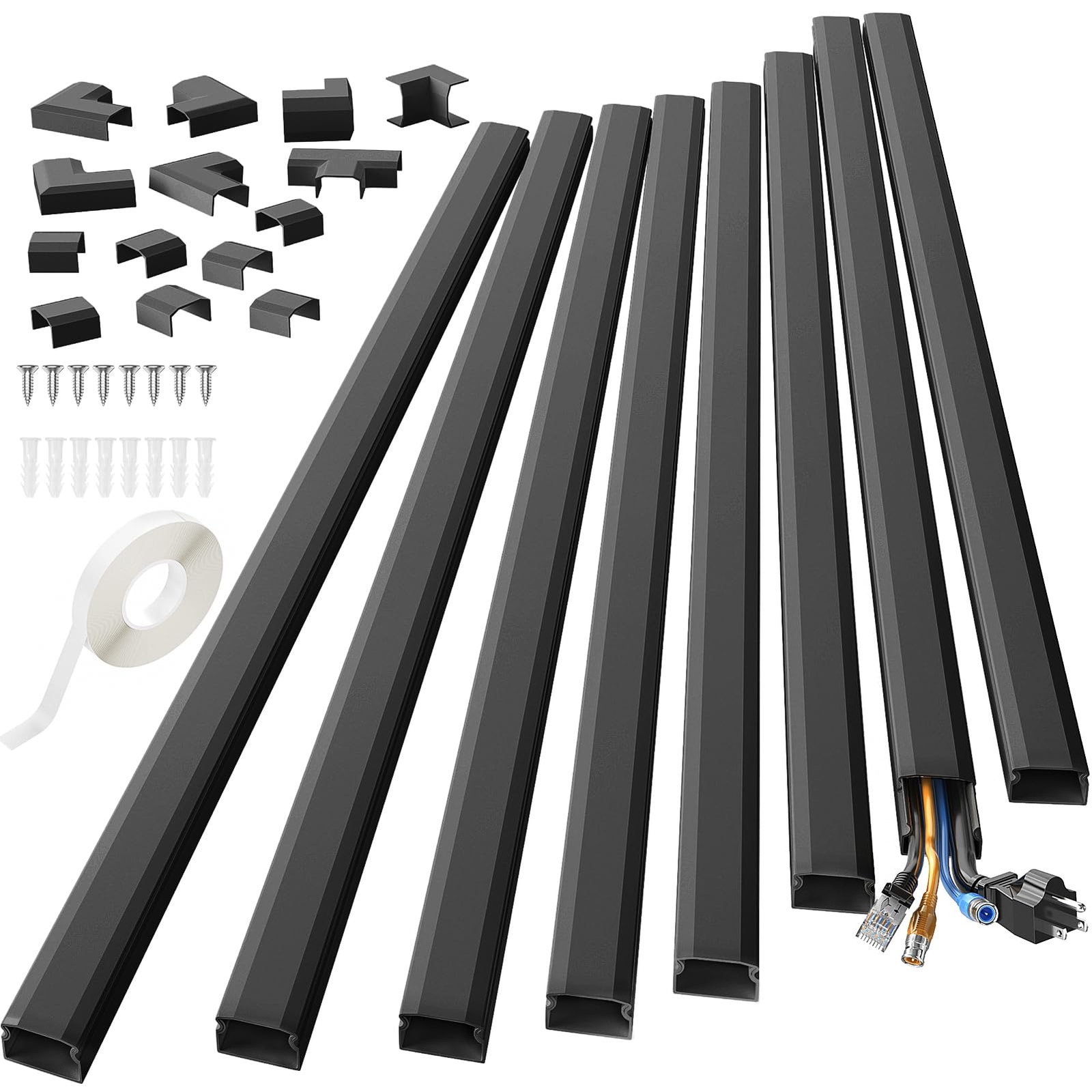 125in Black Cord Cover Black Cord Hider Cable Raceway Kit for Mount TVs Wire ...