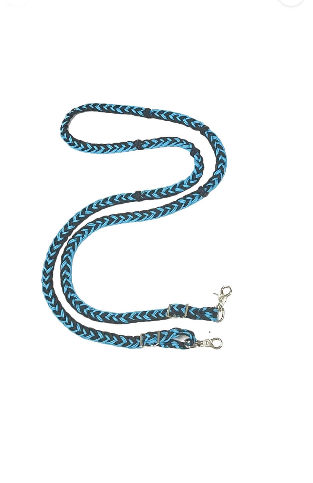 barrel Reins With Adjustable Grip Knots neon turquoise and black 1" wide