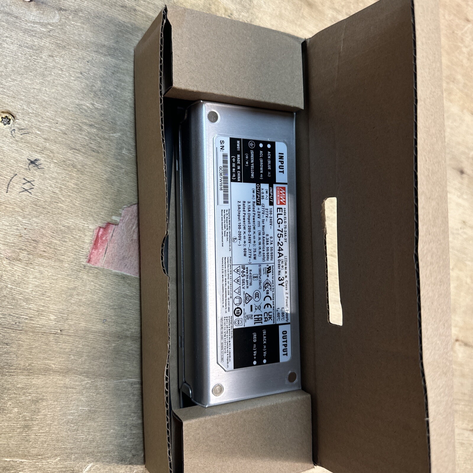 Mean Well ELG-75-24A-3Y LED Driver, 3 Wire Input