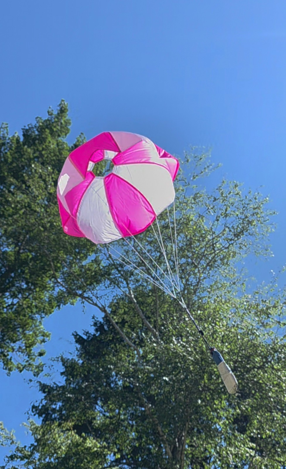24" Pink and White Elliptical RipStop Nylon Rocket Parachute - Happy Chutes