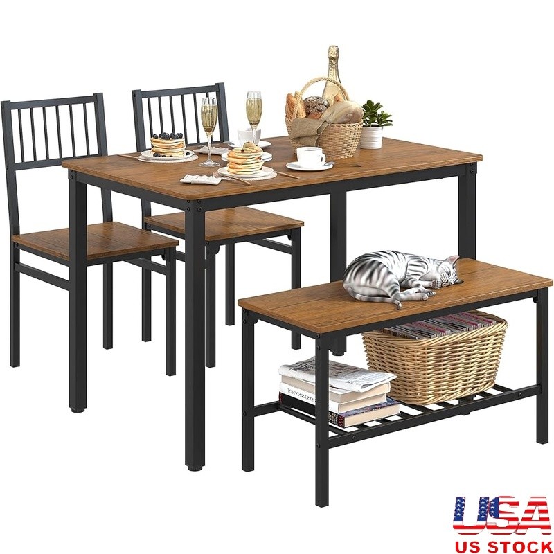 Multifunctional Dining Table Set W/ Chairs & Bench Easy Assembly Modern Design