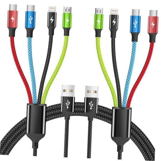 4 in 1 Multi Charging Cable, 2 Pack 5FT Charging 2Pack 5FT Black_Red_Blue_Green