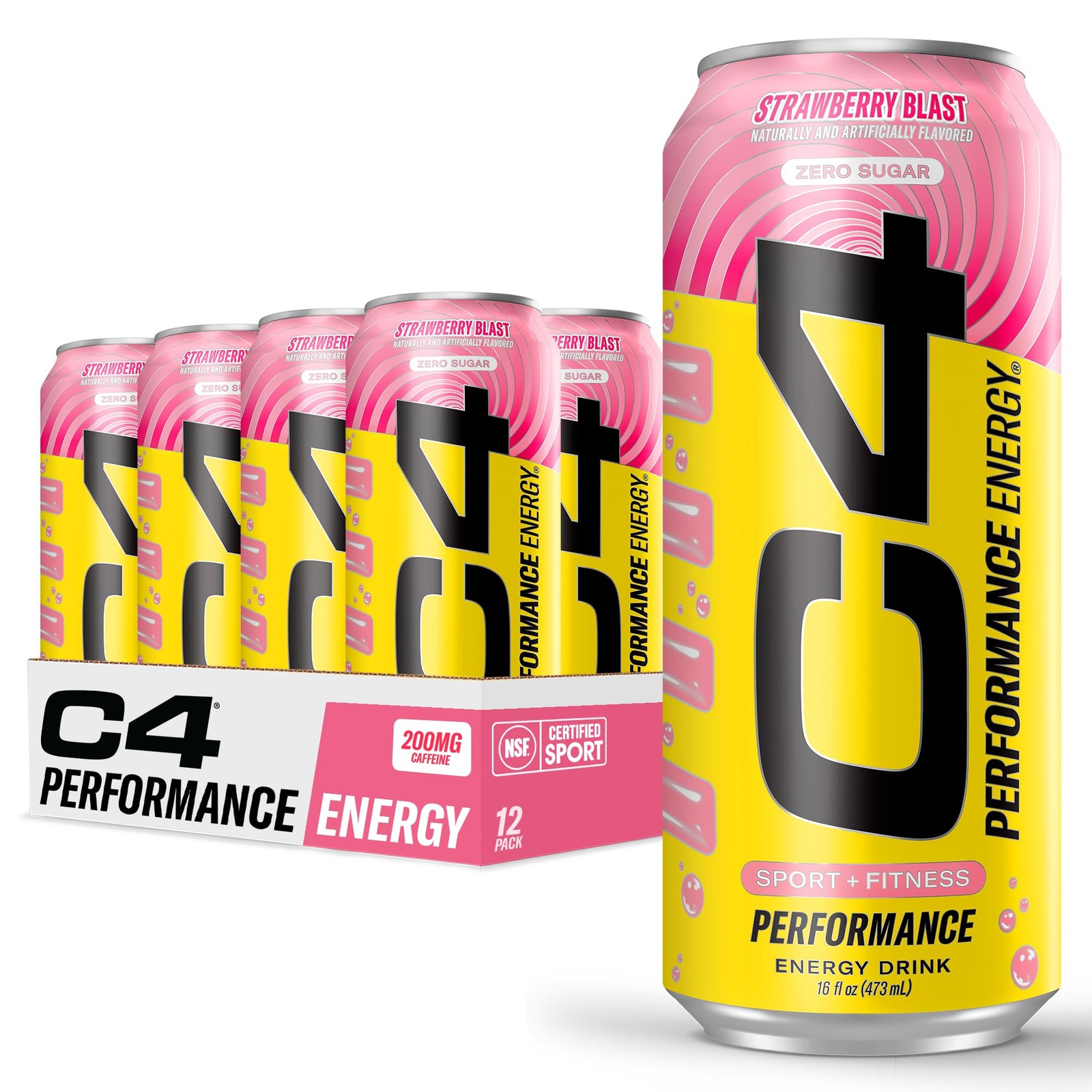 Cellucor C4 Performance Energy Drink Strawberry Blast Sugar-Free 16oz 12-Pack