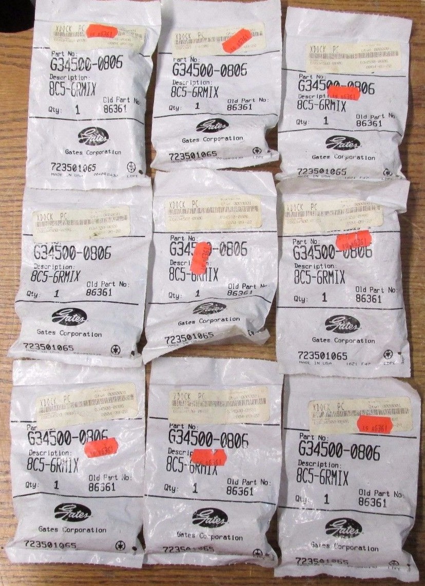 NEW NOS LOT OF 9 Gates G34500-0806 8C5-6RMIX 86361 Gas Hose Coupling Mega Crimp
