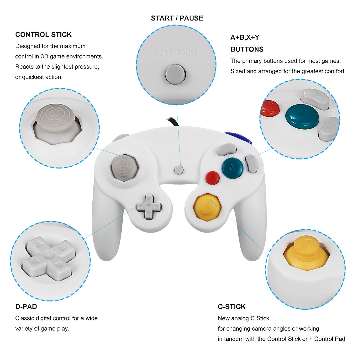 Classic Wired Dual Analog Shock NGC Controller Gamepad For Nintendo Gamecube NGC