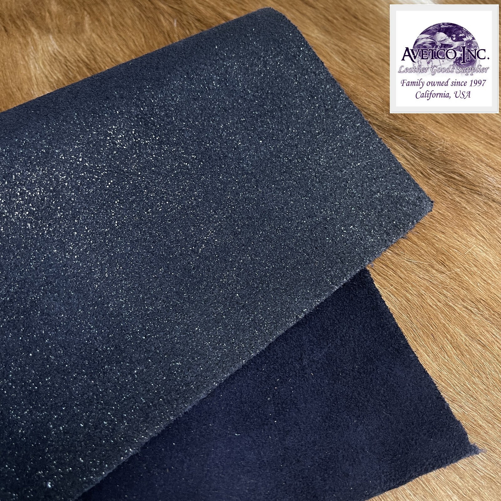 Navy Blue Jelly Sheen Cow Suede 3.5-4 oz Leather Rough Cut by the Square Foot