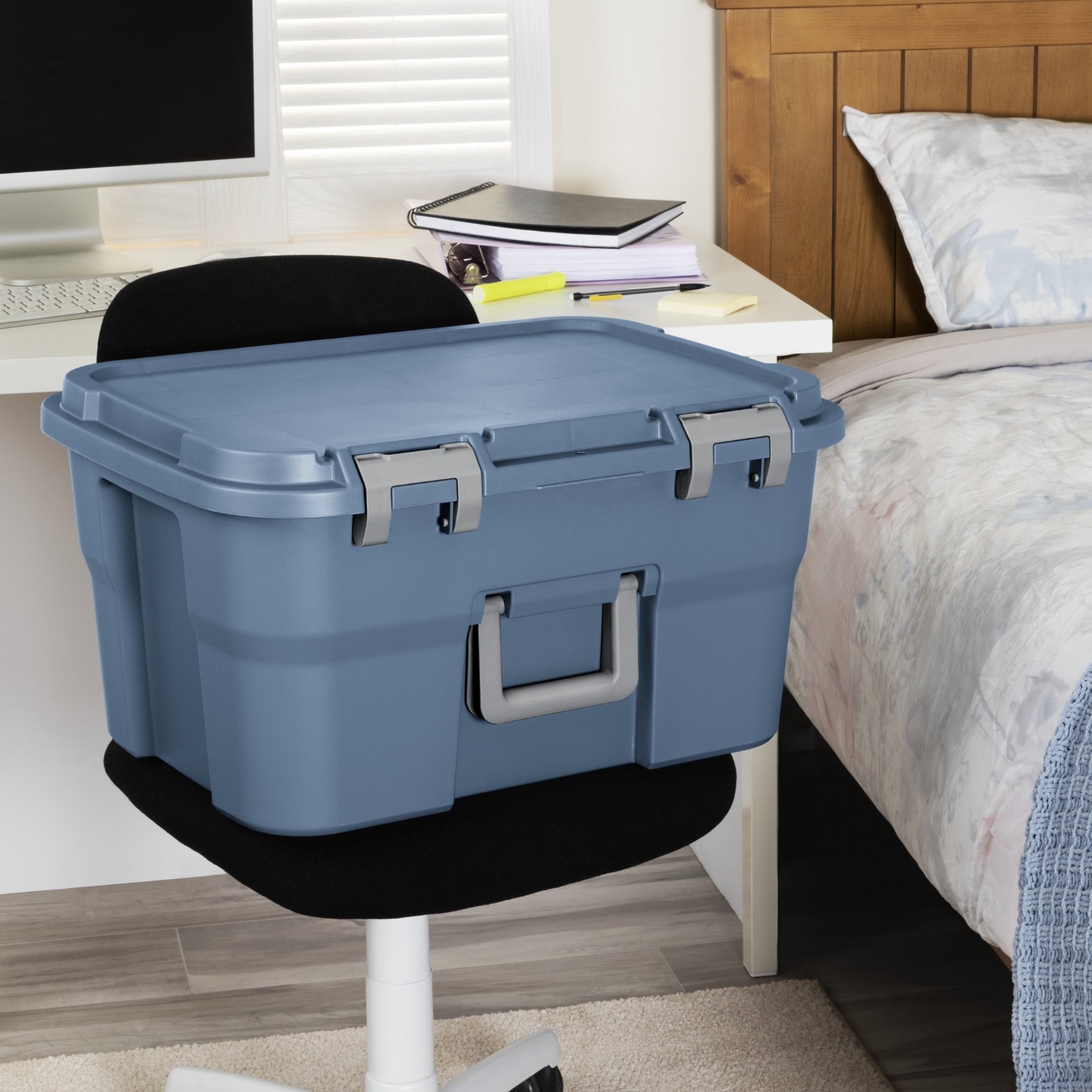 2 Pack Sterilite 14 Gallon Lockable Footlocker Storage Bin Blue with Handle