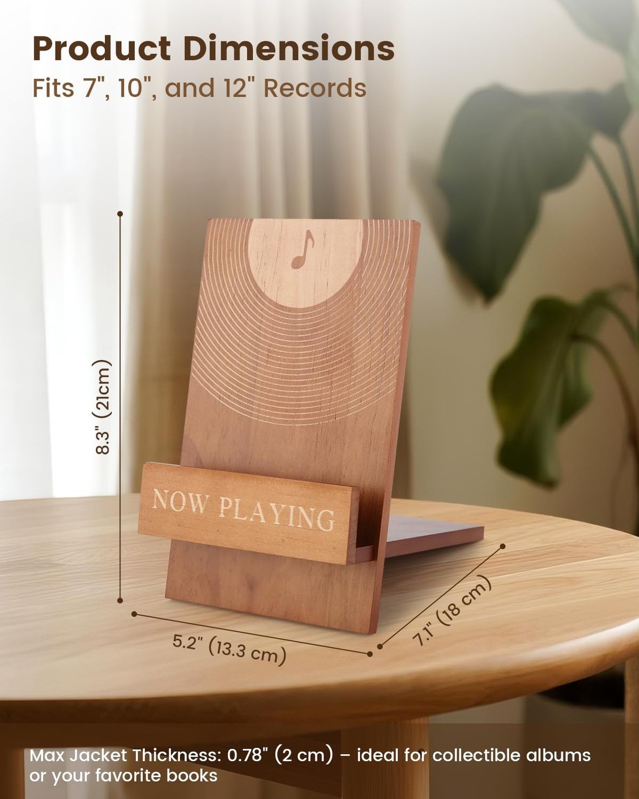Now Playing Vinyl Stand – Solid Wood Display Holder for Albums, Stable & S
