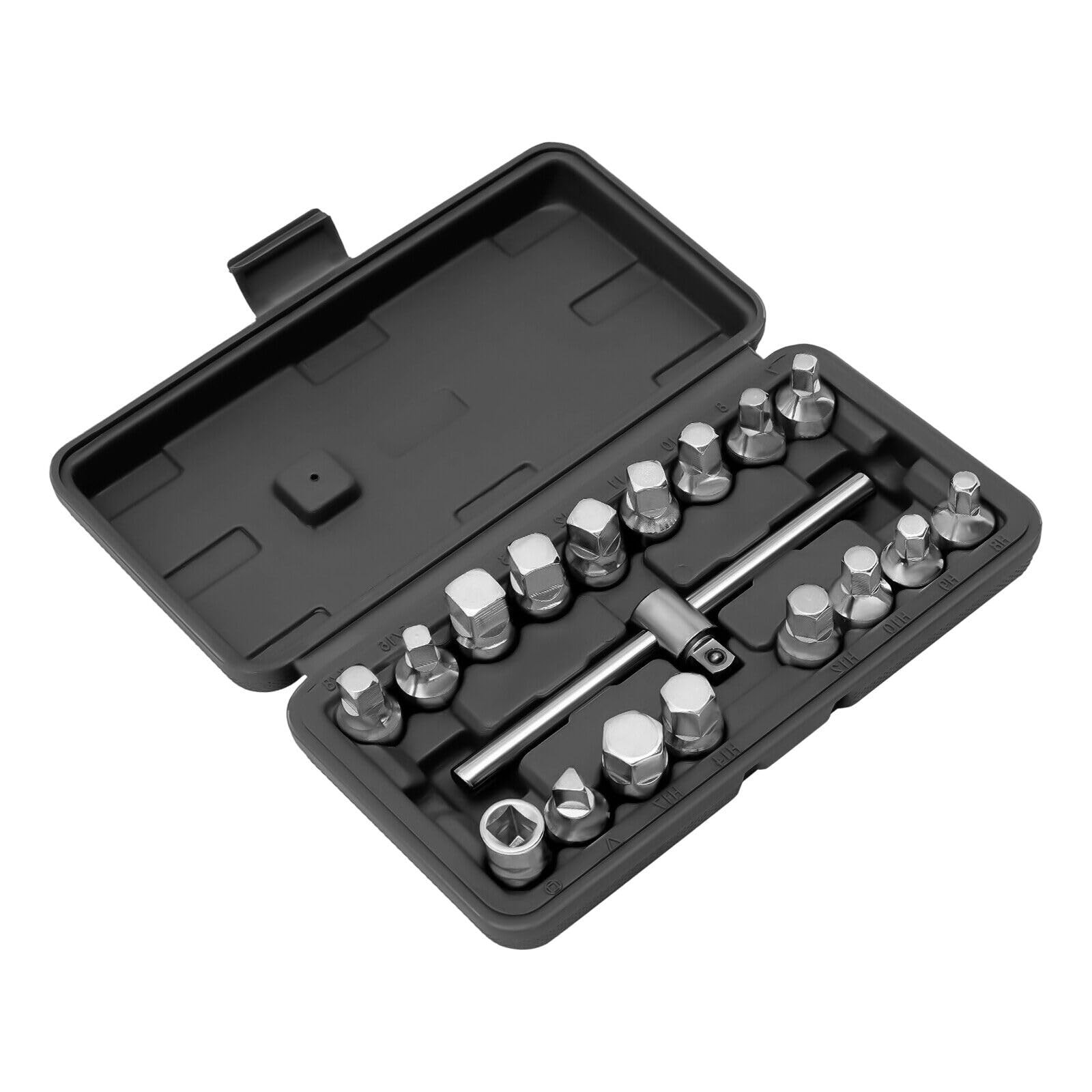 Oil Drain Pipe Plug Hexagon Square Socket Key Removal Tool Set 18Pcs  3/8''Drive