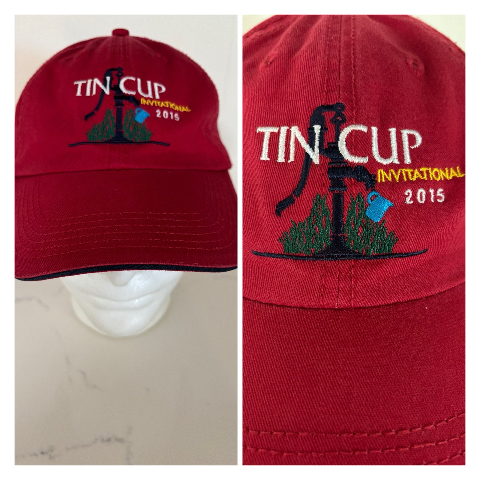 2015 TIN CUP INVITATIONAL EMBROIDERED GOLF CAP (RED / OSFM) - EUC & FREE SHIP!