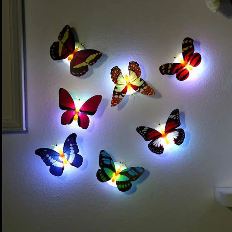 5PCS Butterfly Night Creative Colorful Glowing Stickable Diy LED Wall Lights