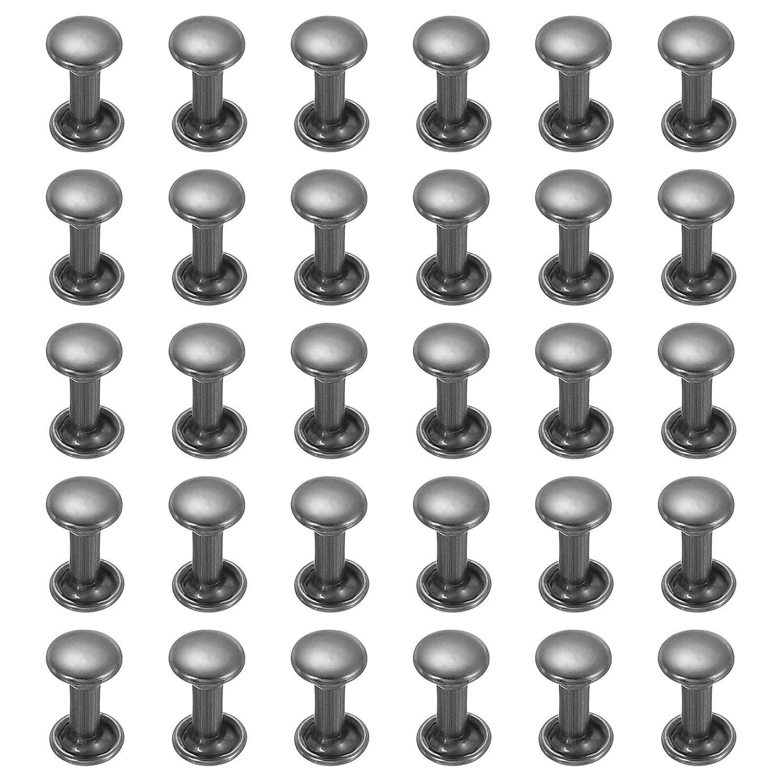 30 Sets Double Cap Leather Rivets, 6x10mm Round Cap Metal Studs, Black