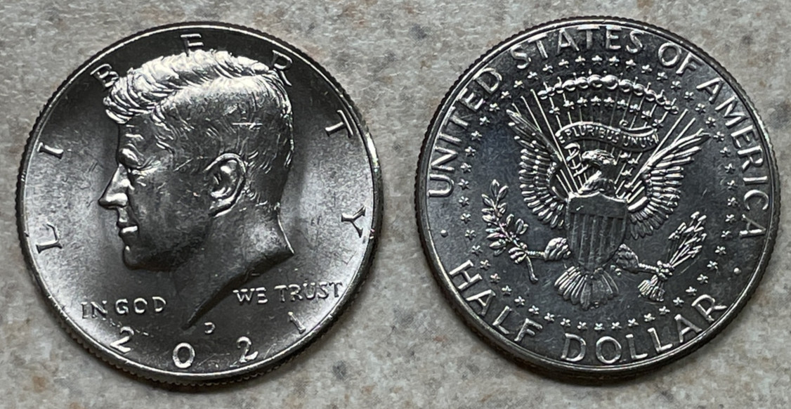 2021 (P or D) Kennedy Half Dollar, Circulated but NICE ! BU quality! - ONE COIN
