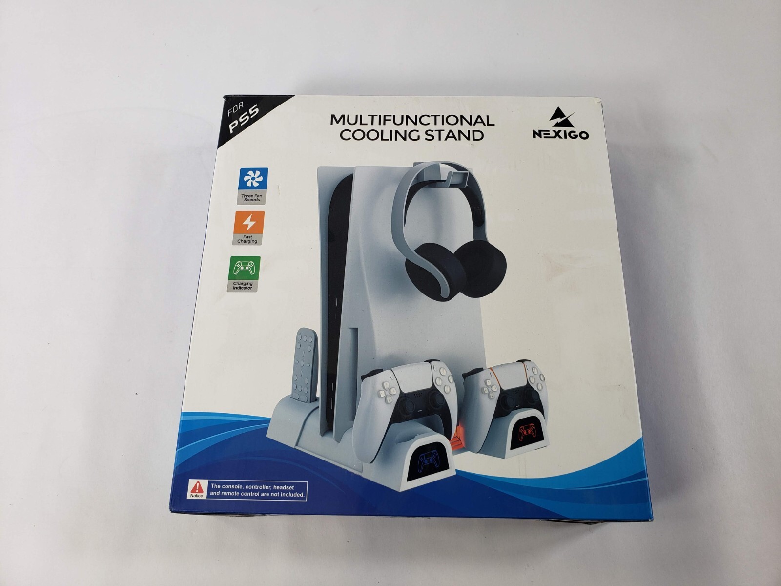NexiGo PS5 / PS5 Slim Stand Silent Cooling Dual Controllers Charger, White