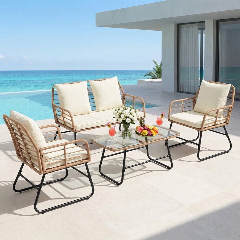 4 Piece Patio Furniture Set, Outdoor Patio Seating Set for Apartment Balcony