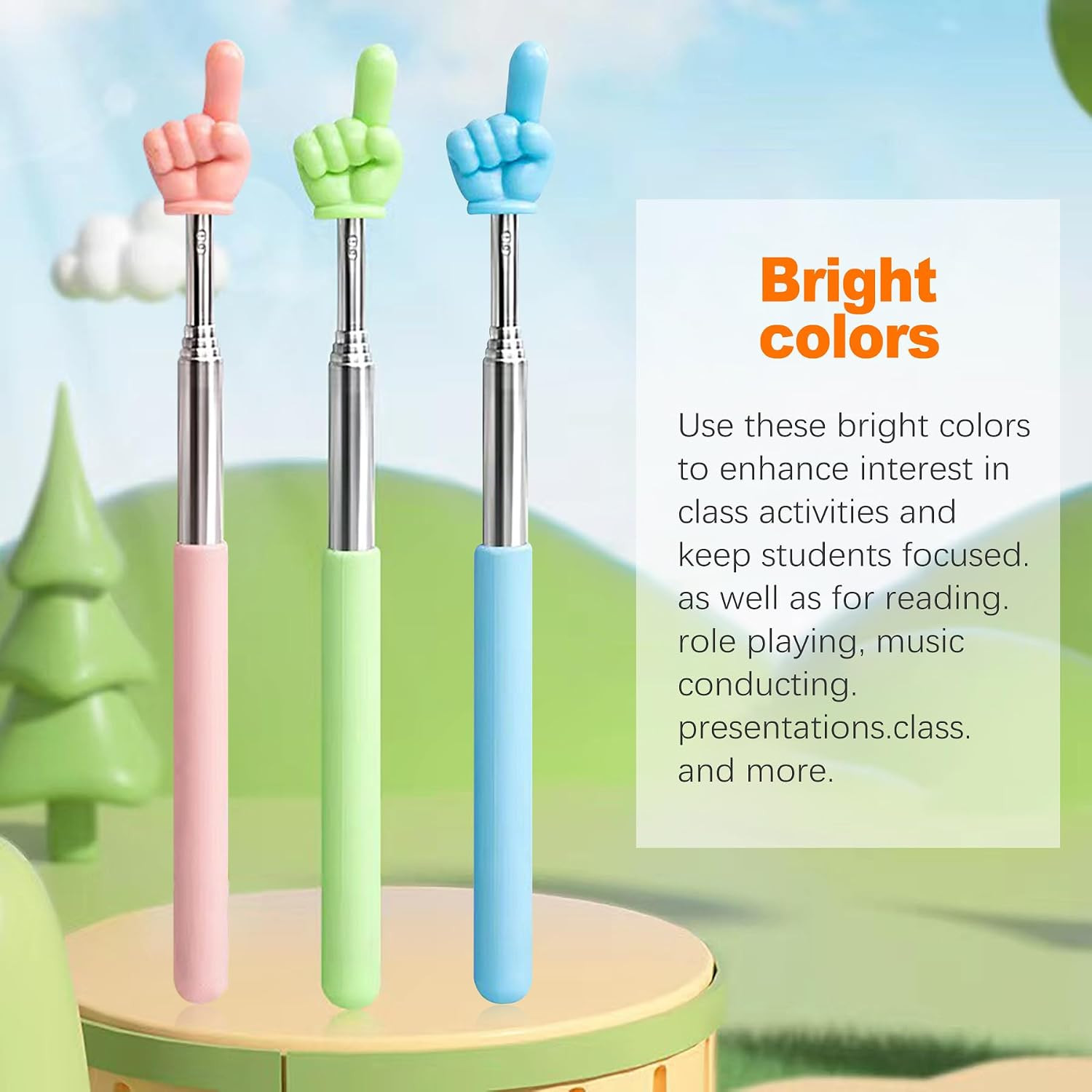 3 Pack Retractable Pointer Stick for Classroom, Extendable Pointing Stick, Ideal