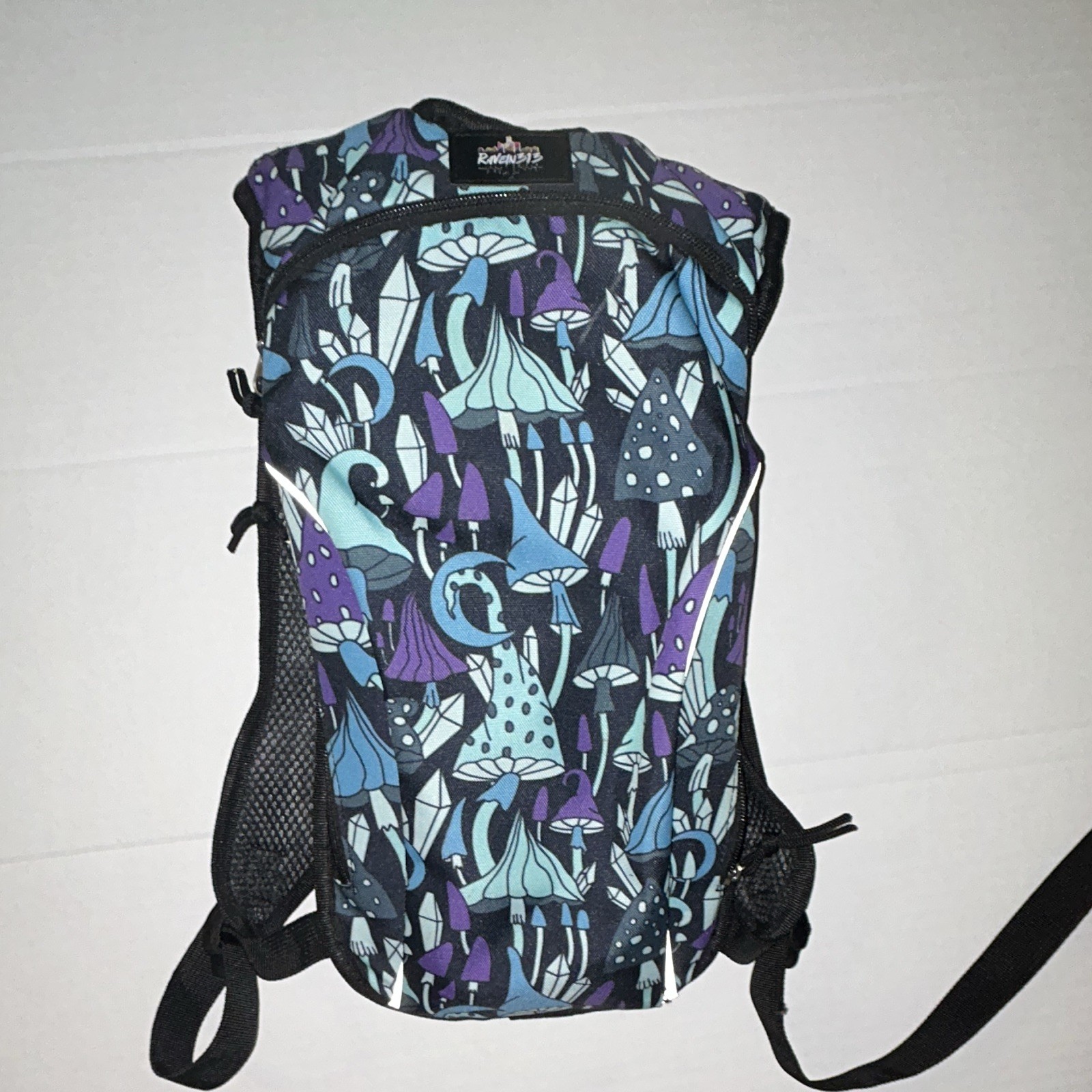 Raven313 Mushroom Print Hydration Backpack Hiking Pack Reflective W/O Bladder