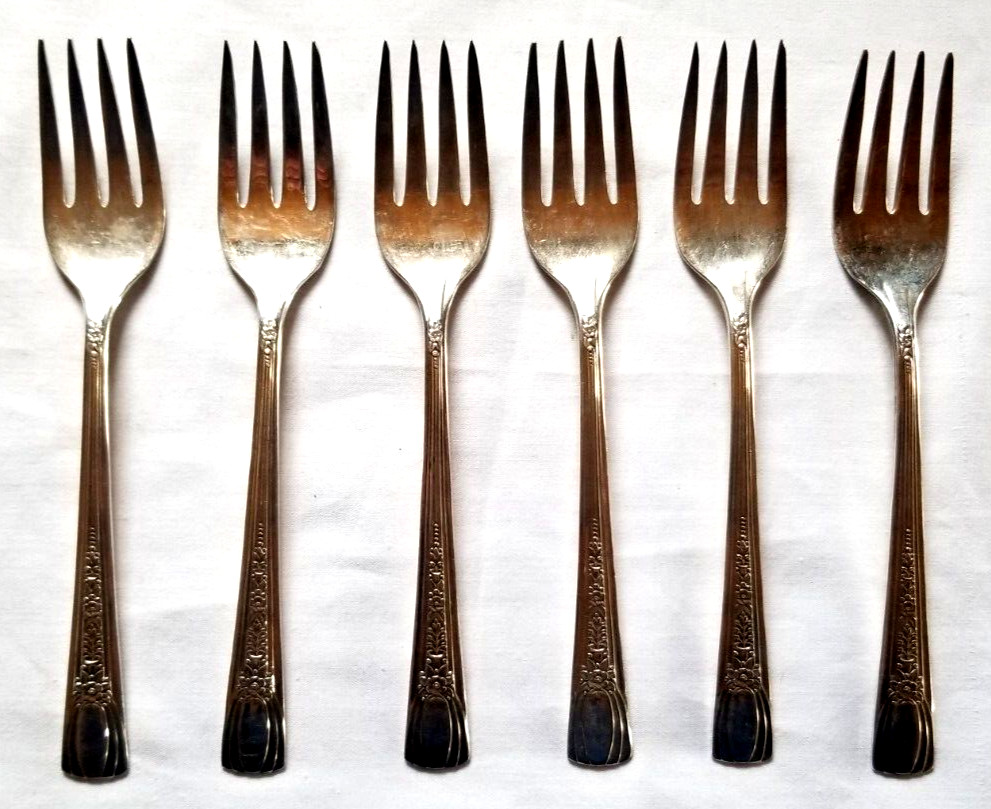 6 Fashion Silverplate VTG Sears & Roebuck Diplomat Salad Dessert Forks 1941 6"