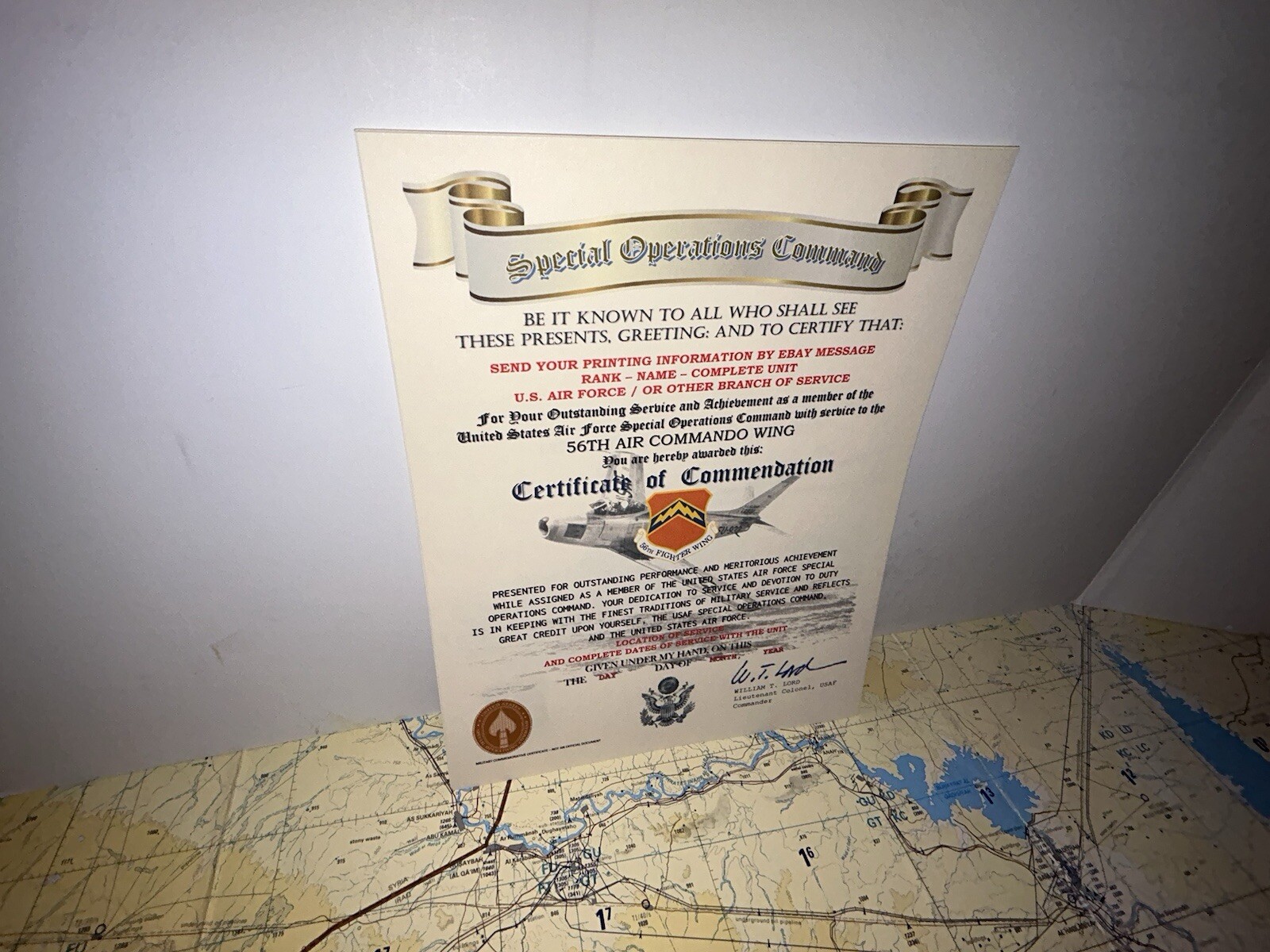 U.S.A.F. / 56TH AIR COMMANDO WING - CERTIFICATE OF COMMENDATION