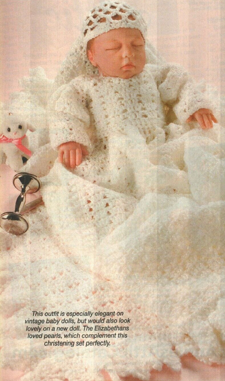 DOLL'S ELIZABETHAN CHRISTENING SET FOR 20" DOLL CROCHET PATTERN INSTRUCTIONS