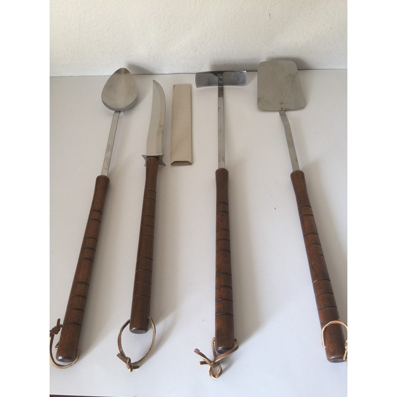Vintage Barbecue Set Stainless Steel Wood Handle