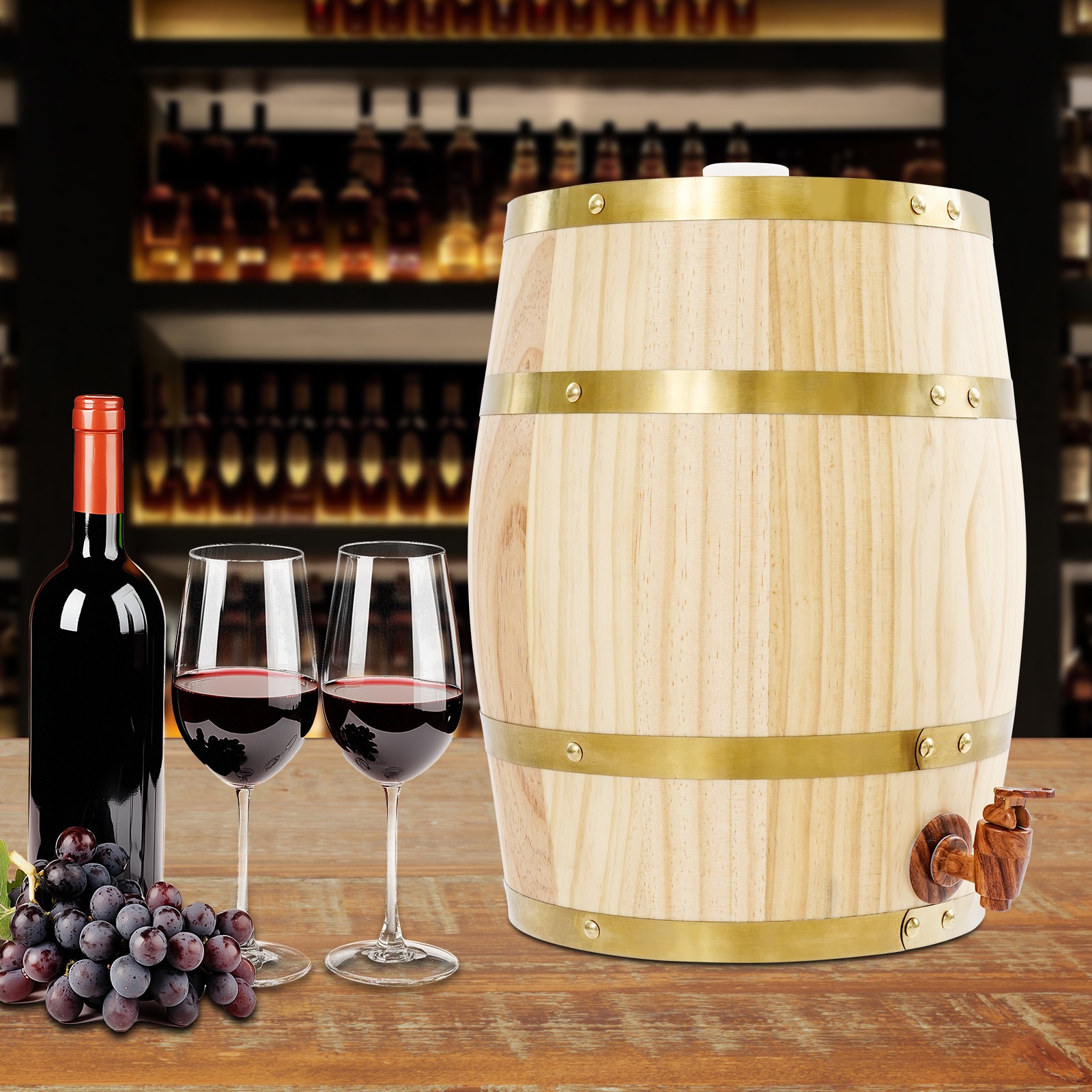 10L/2.6Gal Barrel Cask Wooden Storage Wine Brandy Whiskey Beer Dispenser Barrel