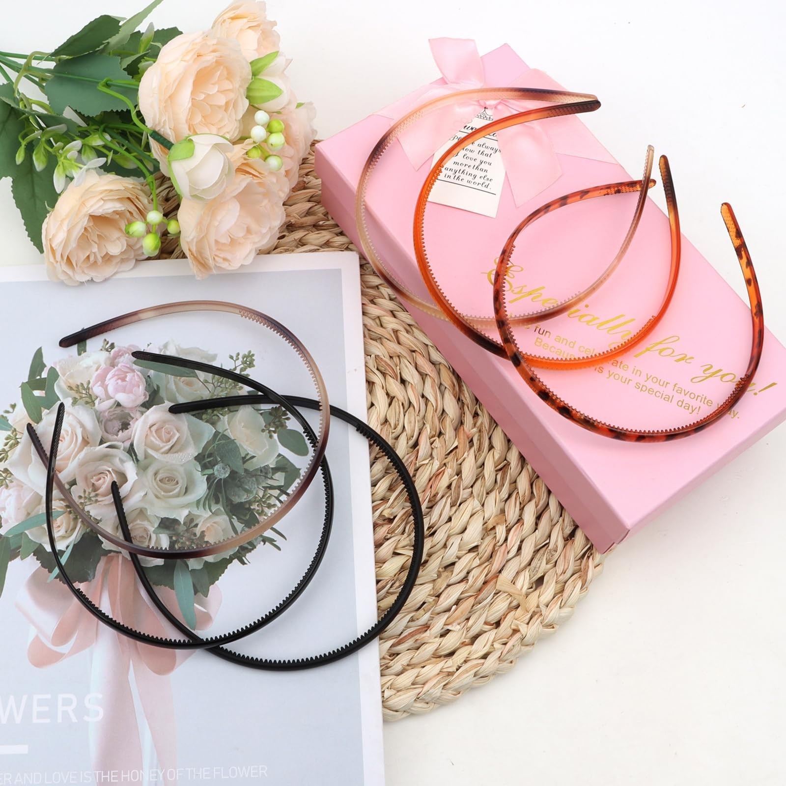 Multi-Color Plastic Thin Skinny Headbands for Women Tortoise Headband Black H...