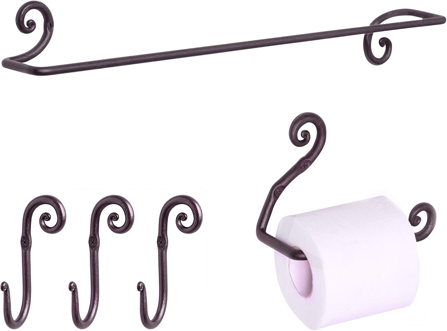 Elegant Wrought Iron Bathroom Accessories Set - Towel Bar, Hooks & Holder