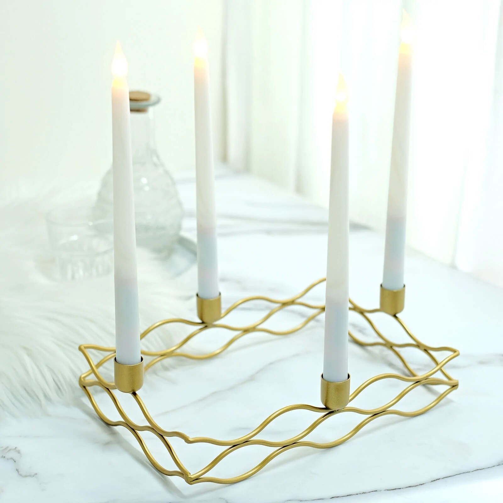 4 arm Gold Metal Rectangular Candelabra Taper Candle Holders Party Decorations