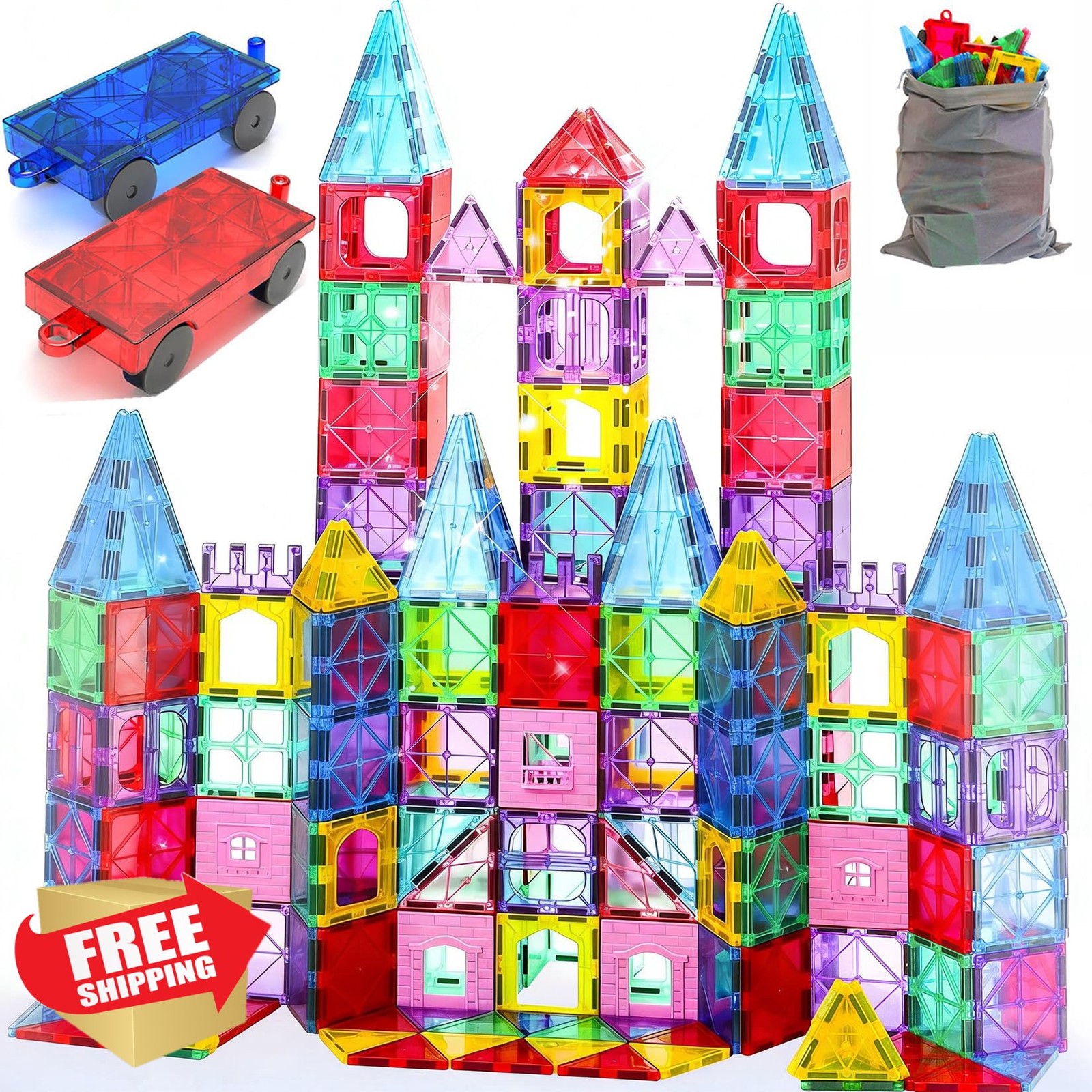 HAPPYMATY 106pc Magnetic Tiles, Antibacterial, STEM Toy