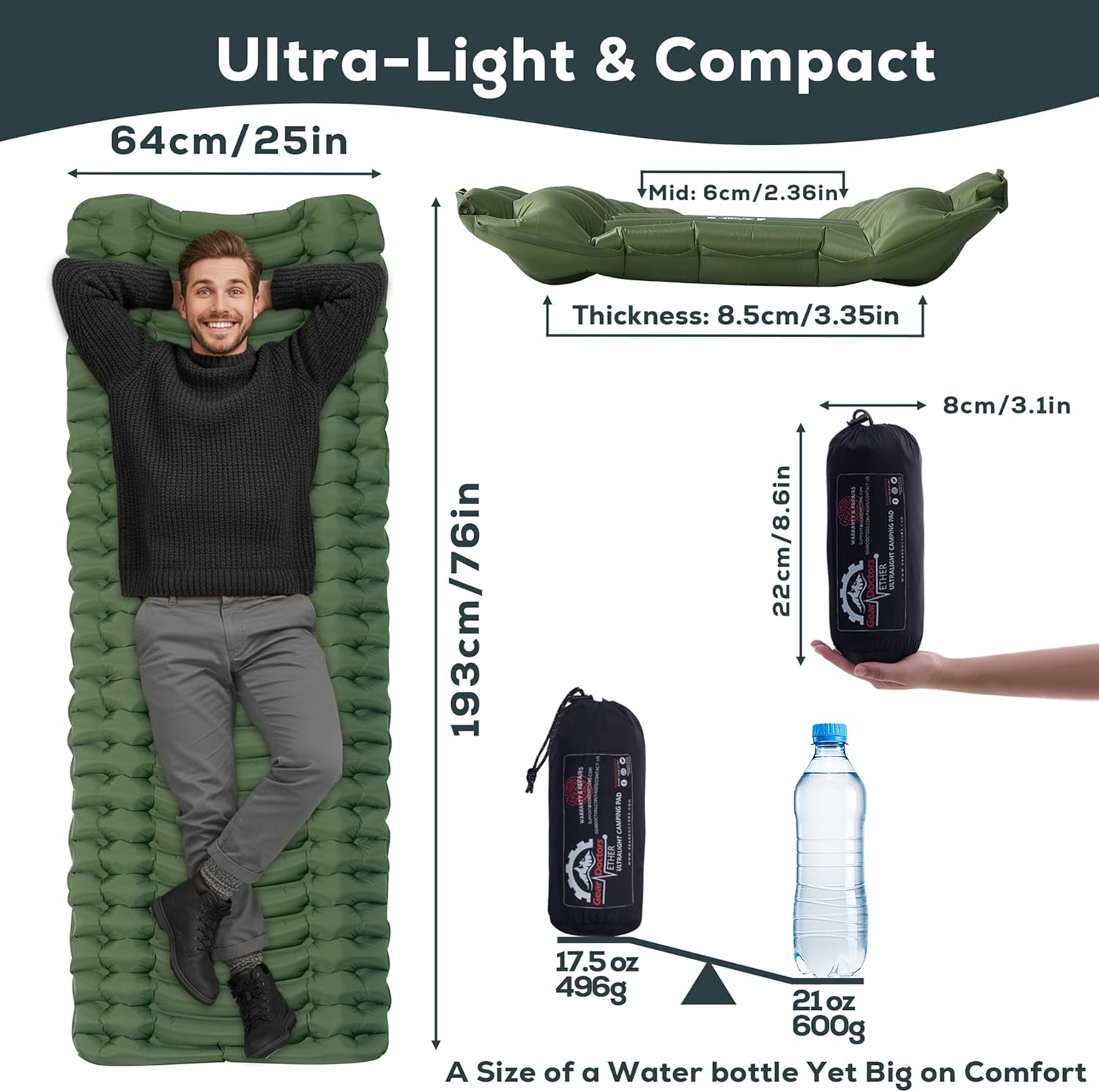 Camping Mattress Pad – Compact Inflatable Sleeping Mat for Backpacking,