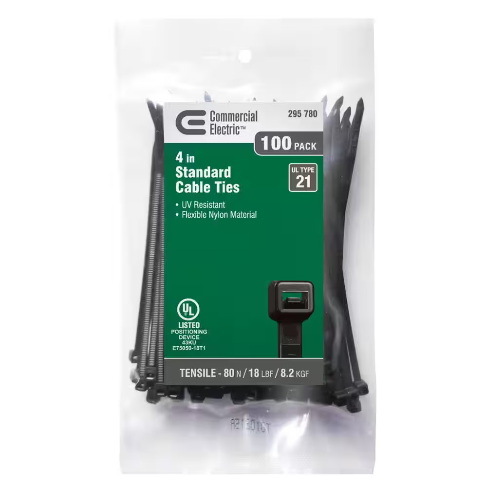 4In Miniature Standard UL 21 Rated Cable Zip Ties 100 Pack UV (Black)