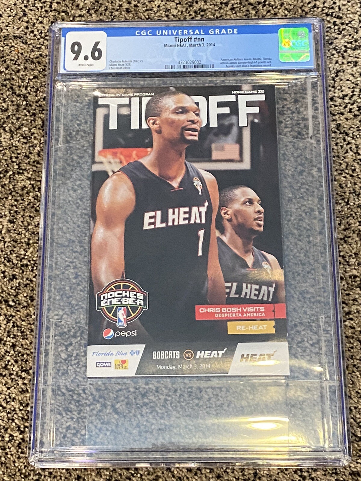 2014 LEBRON CAREER HIGH 61 POINTS OFFICIAL HEAT PROGRAM CGC 9.6 NO TICKET