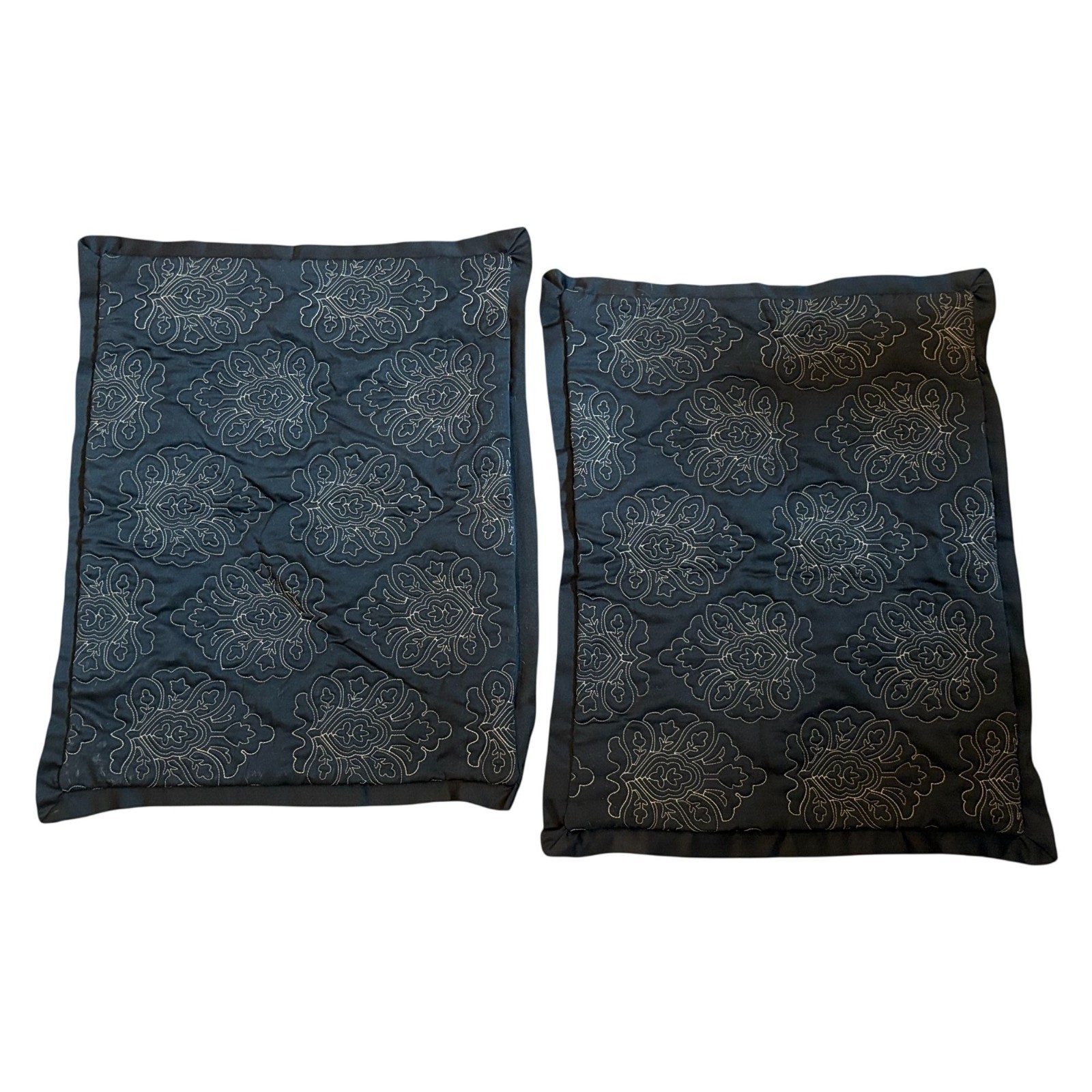 Reba Quilt Shams Set Of 2 Standard 22x28" Black & Gold Embroidered Elegant
