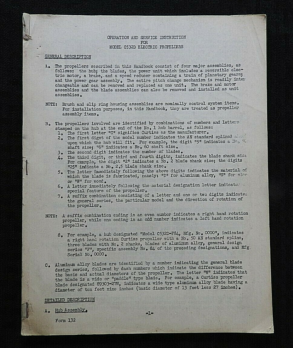 1950 Curtiss C532D Airplane Propeller Tomahawk Kittyhawk Mustang Service Manual