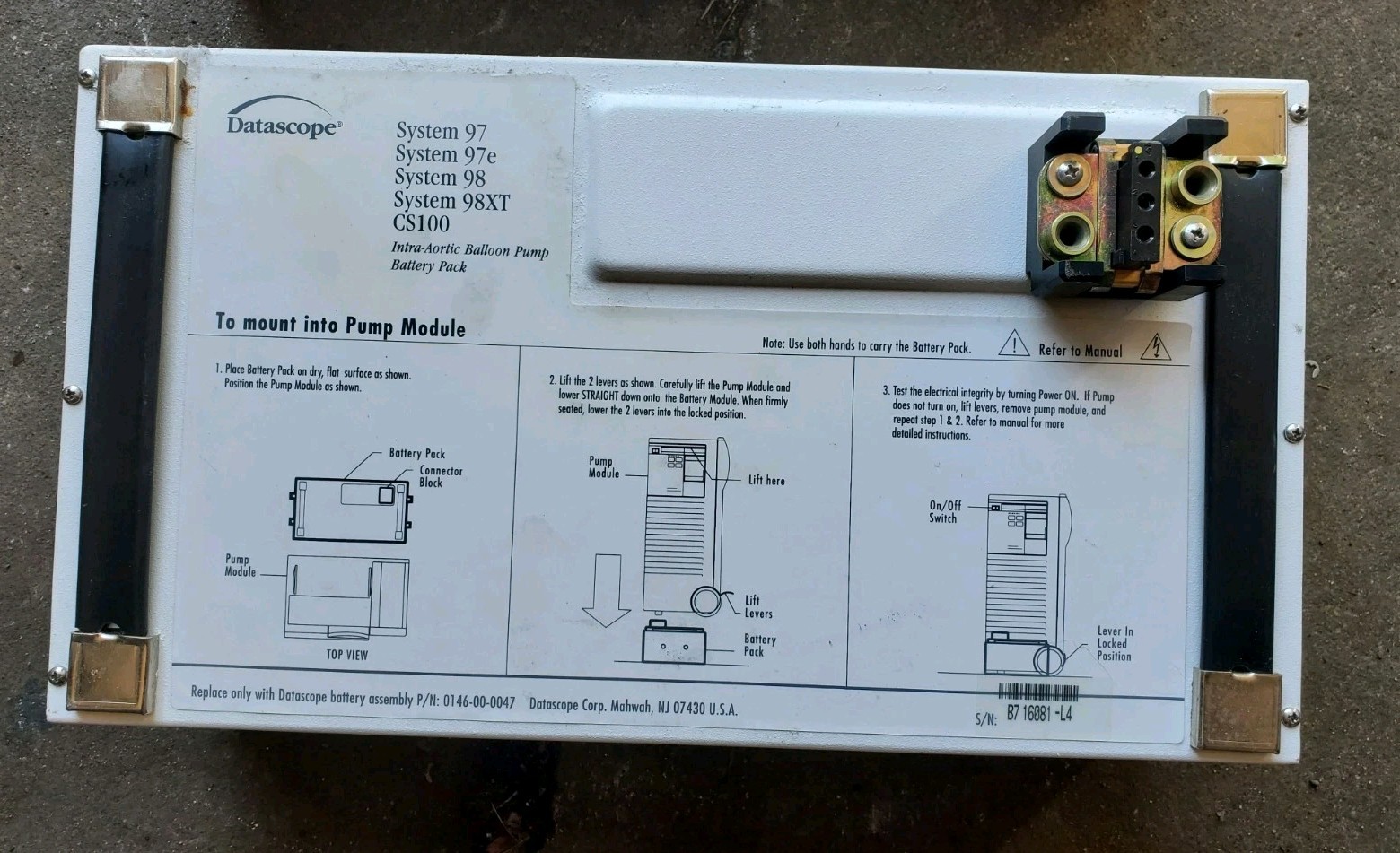 Maquet Datascope CS100 Battery Box & Cable 0146-00-0047 System 97 98 97e 98xt