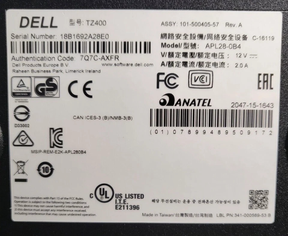 Dell SonicWALL TZ400 APL28-0B4 Firewall Network Security Appliance - TESTED!!