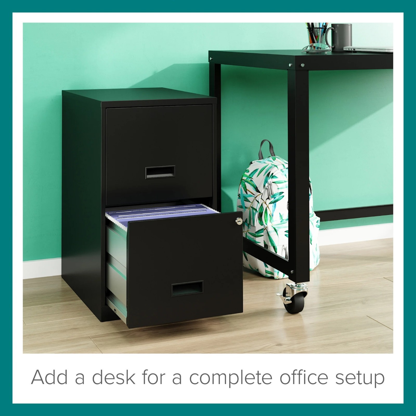 Space Solutions 18" Deep 2 Drawer Letter Width Vertical File Cabinet, Black